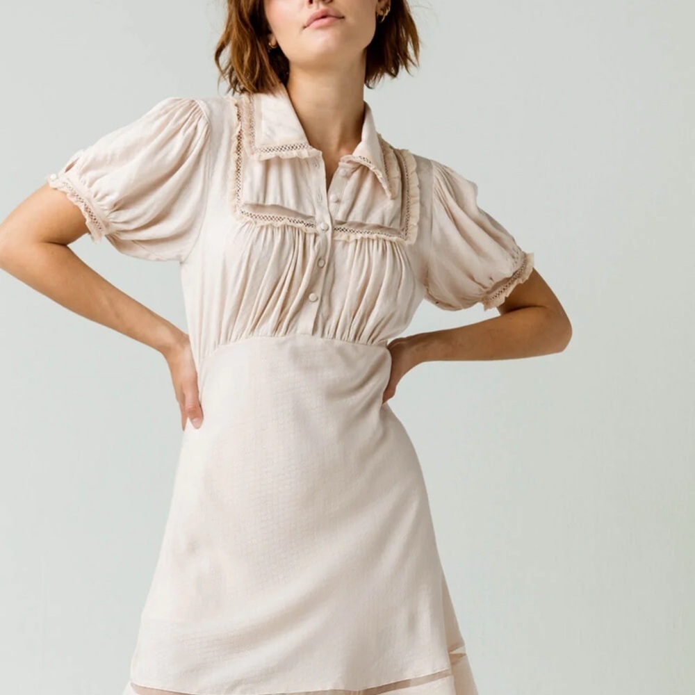 Free People Warm Glow Ruffle Minidress Size S Pale Pink Ivory Academia Coquette